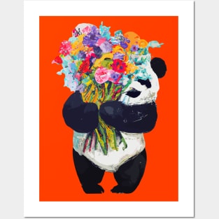 Panda with Bouquet Posters and Art